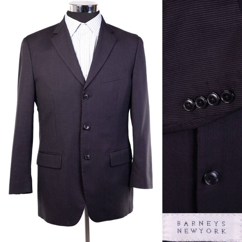 Barney's New York Mens Striped Blazer Jacket Grey 3-button Size 38 Italy Made